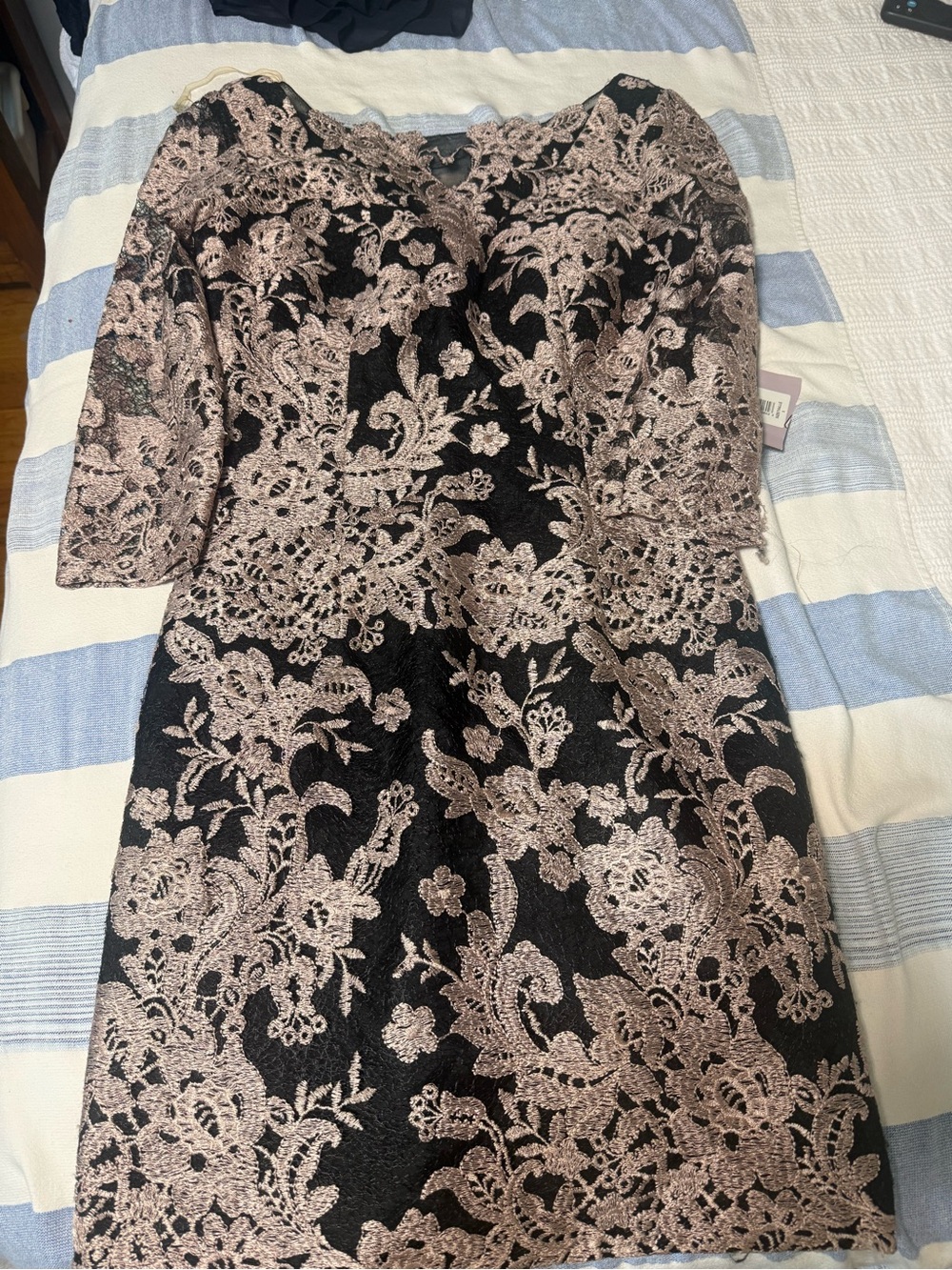 JS Collections Black Midi Dress with Rose Gold Lace Overlay